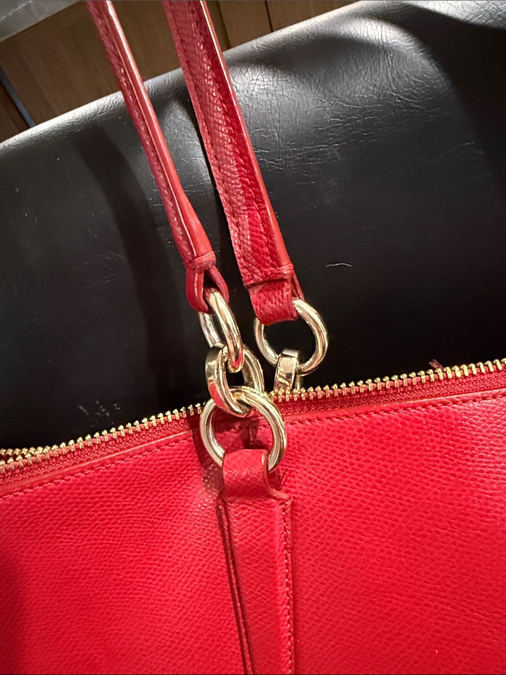 Coach Red Leather Tote with Gold Accents - Picture 4 of 12